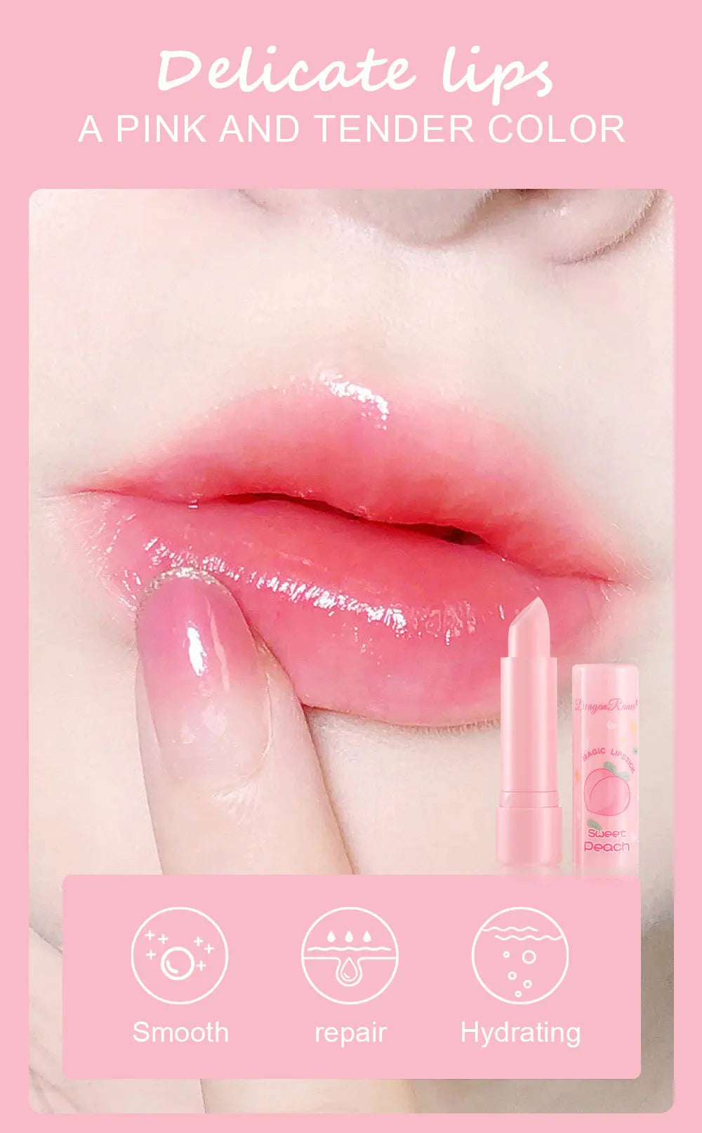 1PC Color Changing Lip Balm Temperature Change Tinted Lipstick Peach Moisturizing Lasting Waterproof Makeup Lip Care Cosmetics - Seprincess