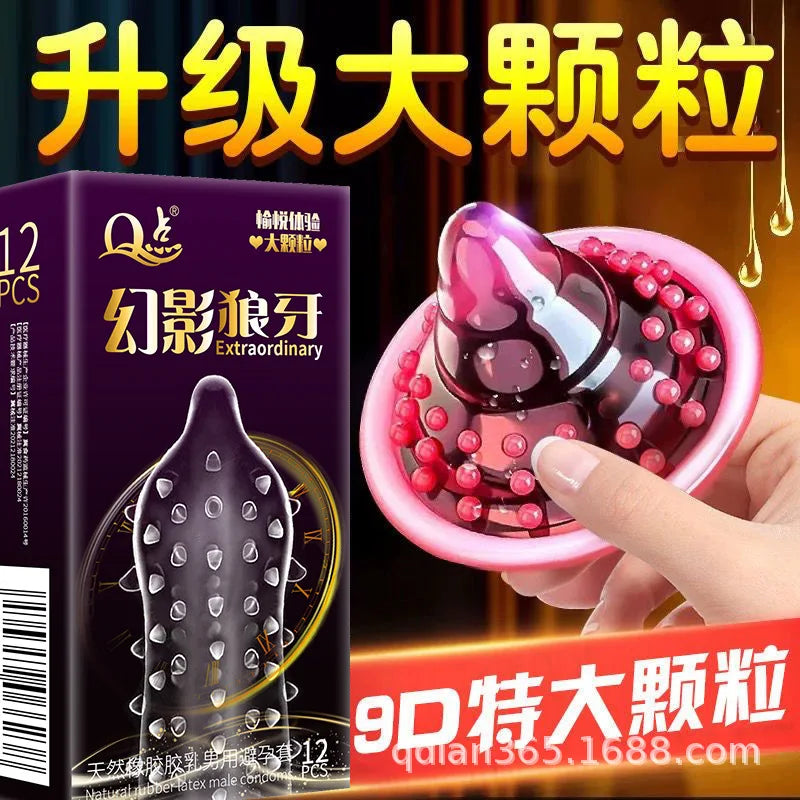 12pcs G Point Spikes Condoms For Men Delay Ejaculation Penis Sleeve Vaginal Climax Stimulation Adult Supplies Big Dots Sex Toys - Seprincess