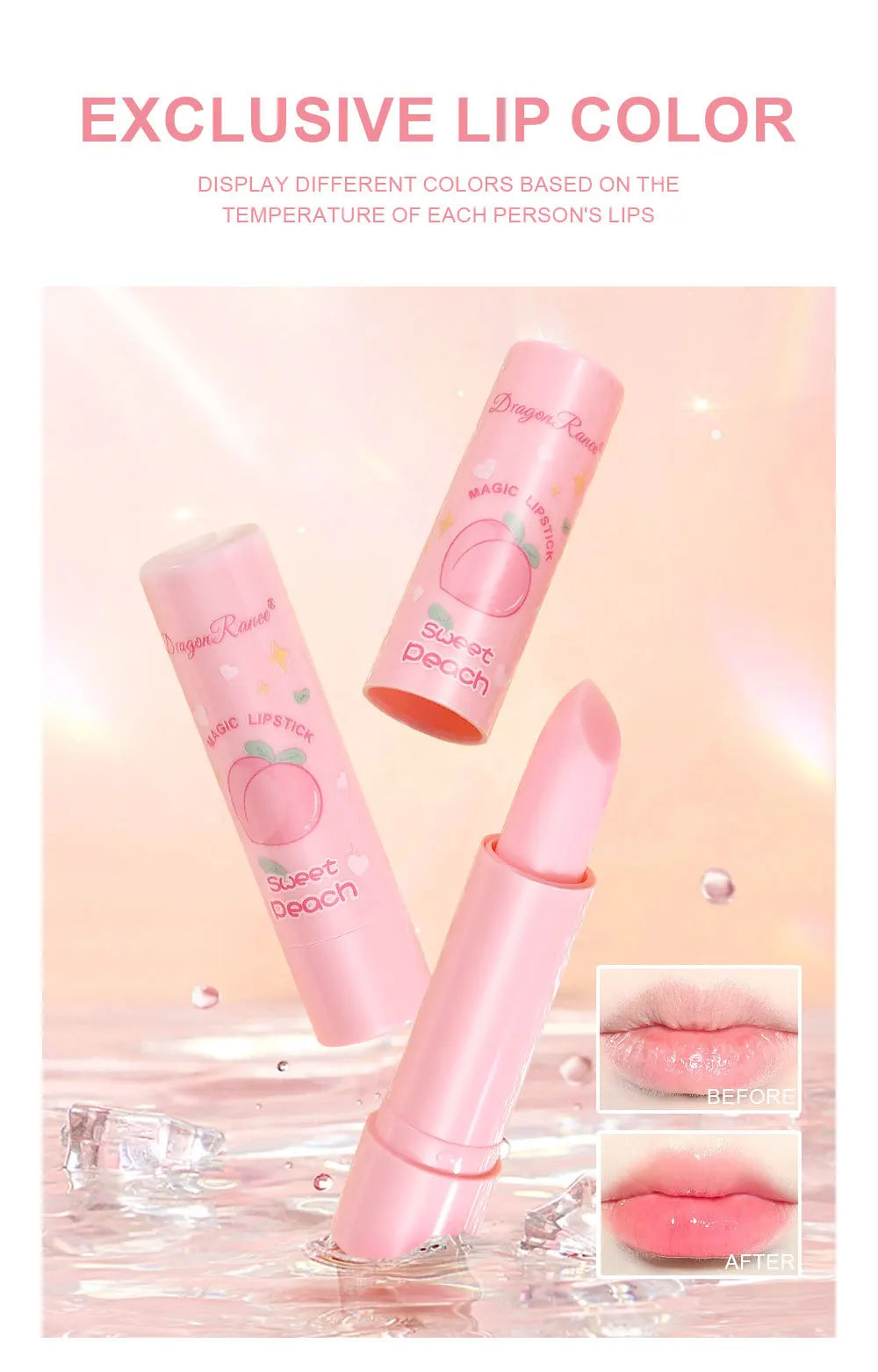 1PC Color Changing Lip Balm Temperature Change Tinted Lipstick Peach Moisturizing Lasting Waterproof Makeup Lip Care Cosmetics - Seprincess