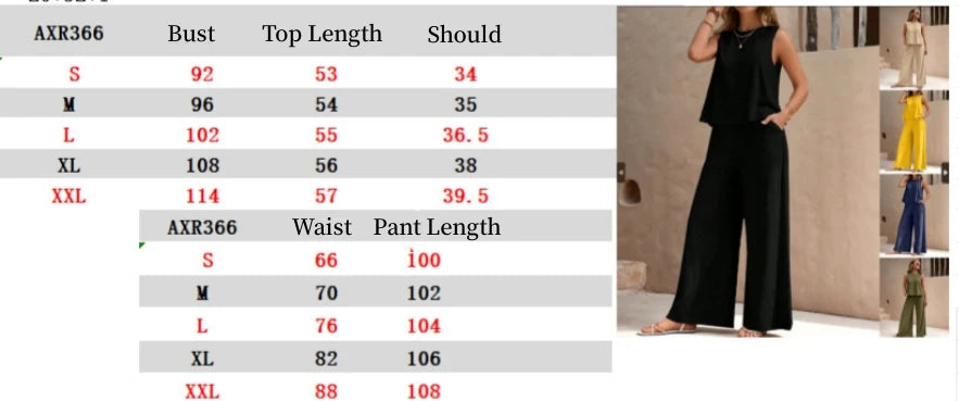 Women's Set 2024 Summer New Yellow Round Neck Sleeveless Shirt Wide Leg Pants Two Piece Set For Women Versatile Casual Outfits - Seprincess