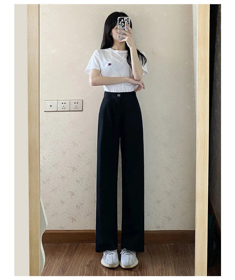 Women Solid Color Straight Pants Spring Autumn Casual Long Pants With Elastic waist Female Basic OL Full Trousers