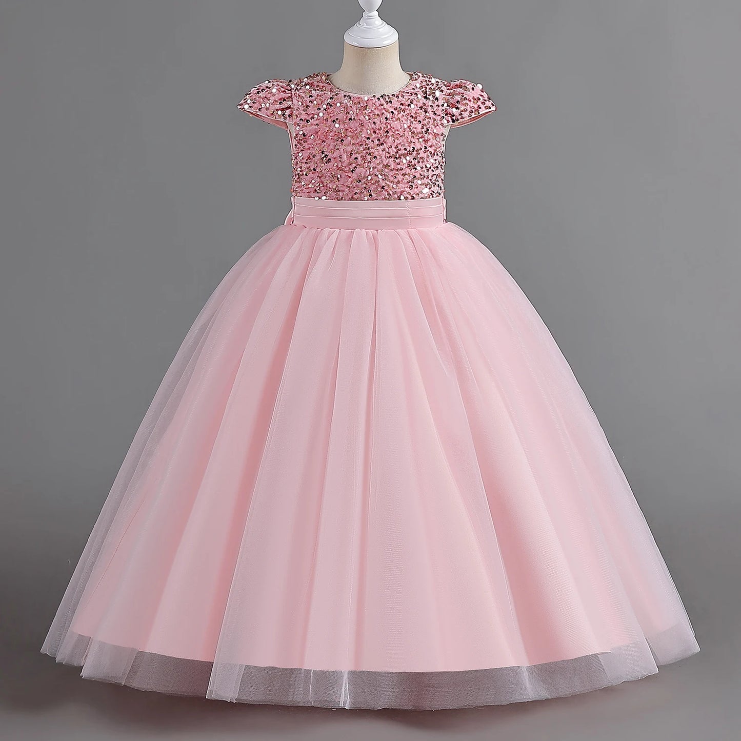 Sparkly Sequins Short Sleeves Flower Girl Dresses Tulle Kids Birthday Party Pageant Prom Gown Teen Girls Bridesmaid Dresses - Seprincess