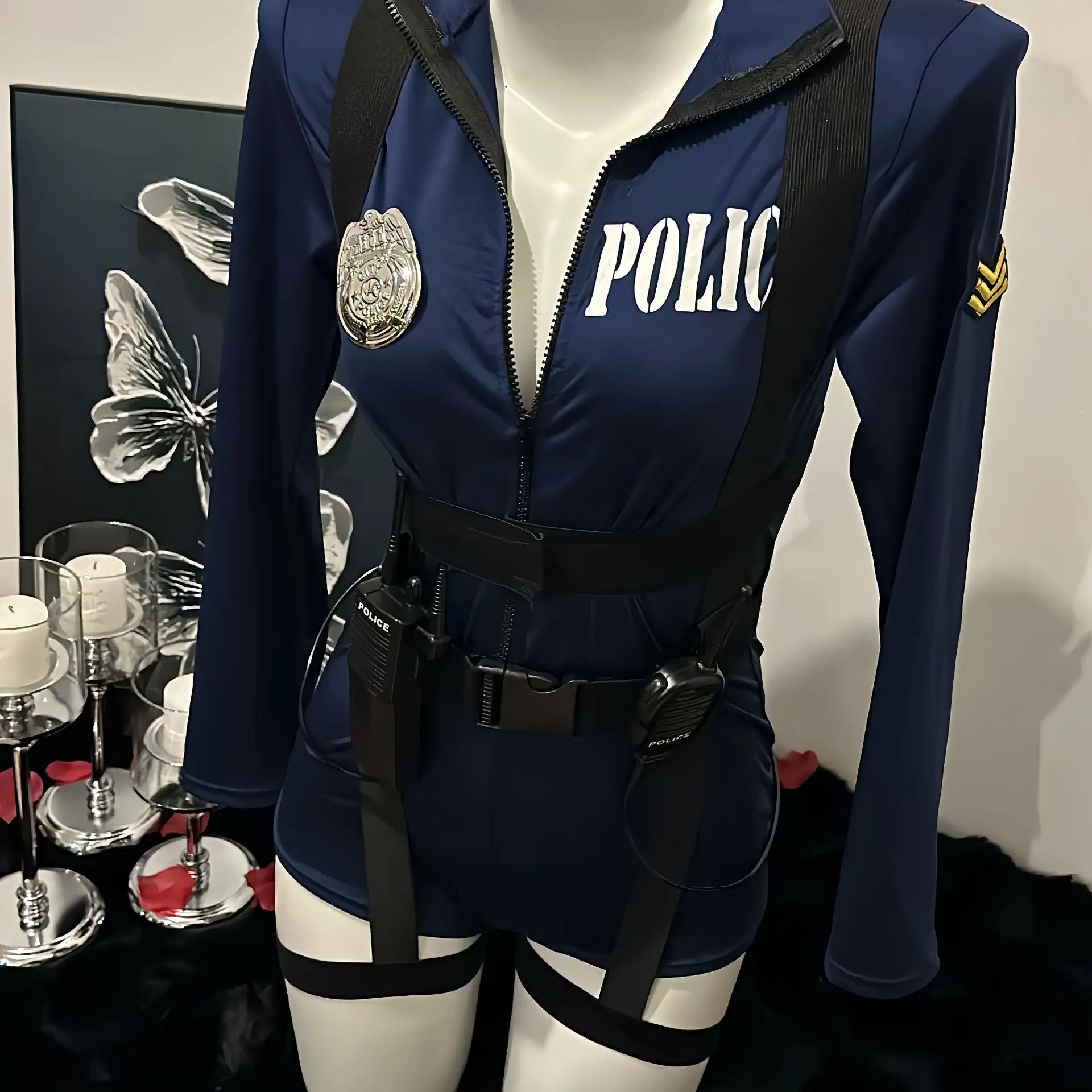 Halloween Sexy Cop Cosplay Erotic Lingerie Policewoman Costume Police Uniform Women Jumpsuit Nightclub Performances Costumes - Seprincess