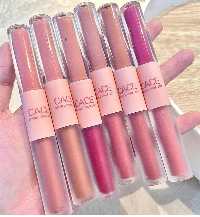 Double Head Lip Gloss Matte Velvet Sexy Red Tint Liquid Lipstick Waterproof Lipgloss Lasting Lip Glaze Korean Makeup Cosmetics - Seprincess