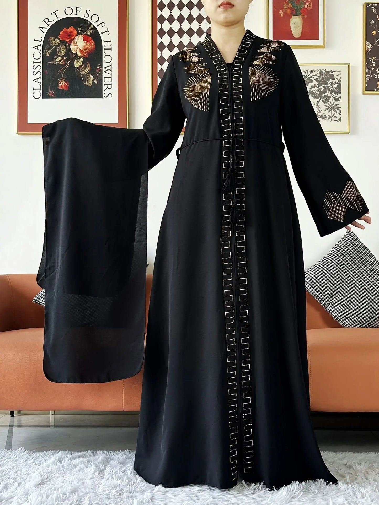 New Women Elegant Dress Chiffon Open Abaya with Zipper Muslim Women Dress Islamic Clothing Cardigan Abaya Women Muslim Dress - Seprincess