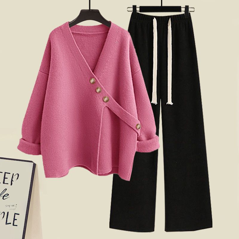 Women's Spring Autumn New Casual Matching Set Korean Elegant Irregular Knit Sweater+Loose Wide Leg Pants Two Piece Female Suit - Seprincess