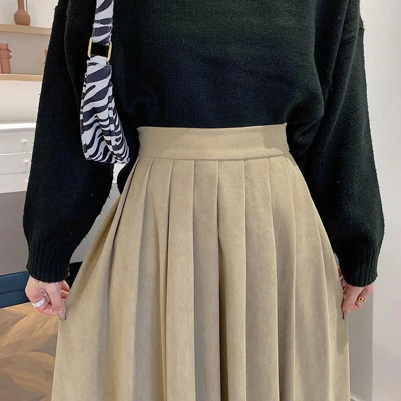 Lucyever Vintage Brown High Waist Pleated Skirt Women Korean Fashion College Style Long Skirt Ladies Autumn Casual A line Skirts - Seprincess