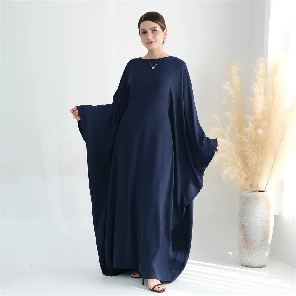 Summer Soft Crepe Like Linen Khimar Butterfly Batwing Abaya Dubai Luxury 2024 Islam Muslim Kaftan Modest Dress For Women Kebaya - Seprincess