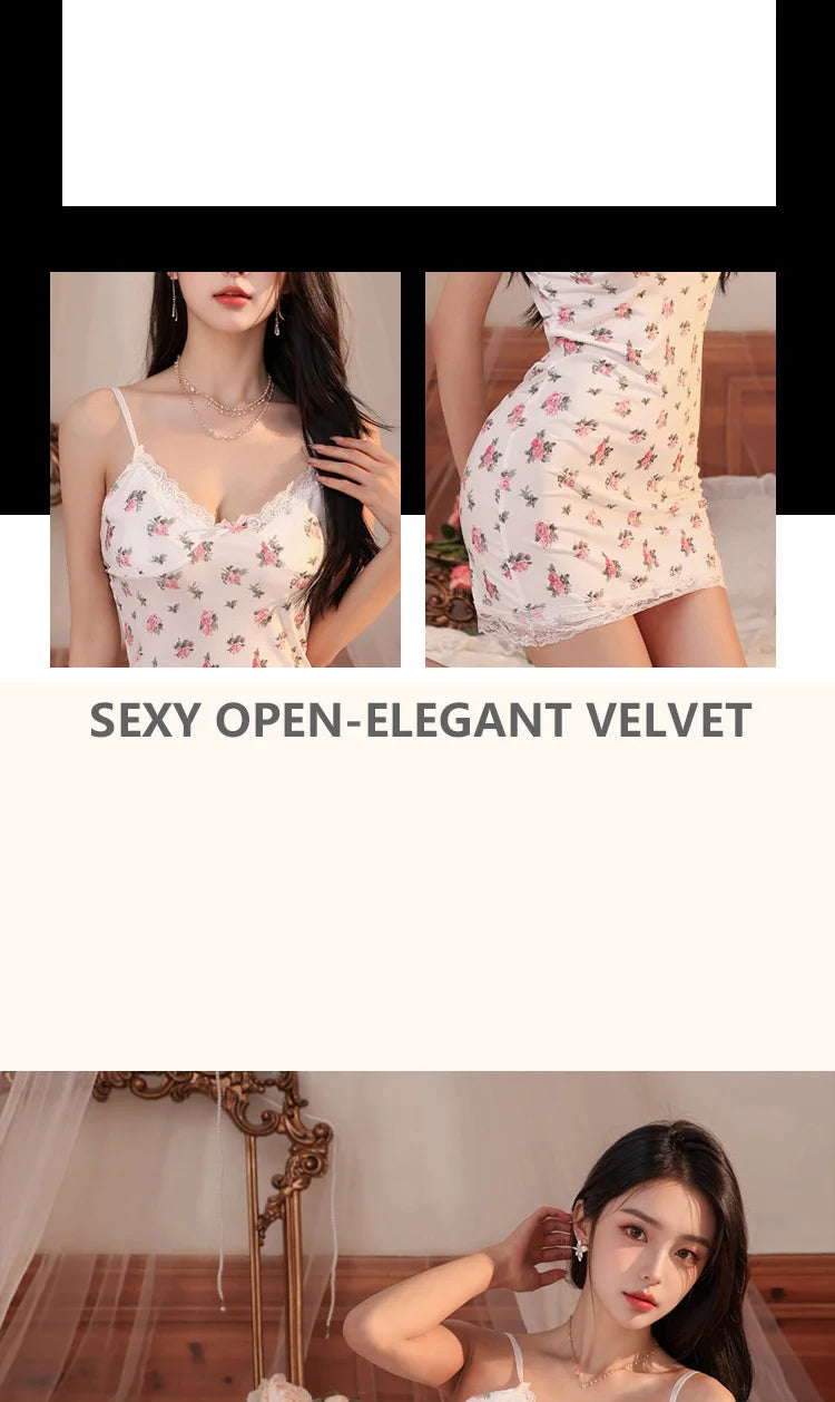 Sex Dress Floral suspender lace tight fitting hip hugging short skirt fetish sexy outfits lingerie Party dress Women's dress xxx - Seprincess