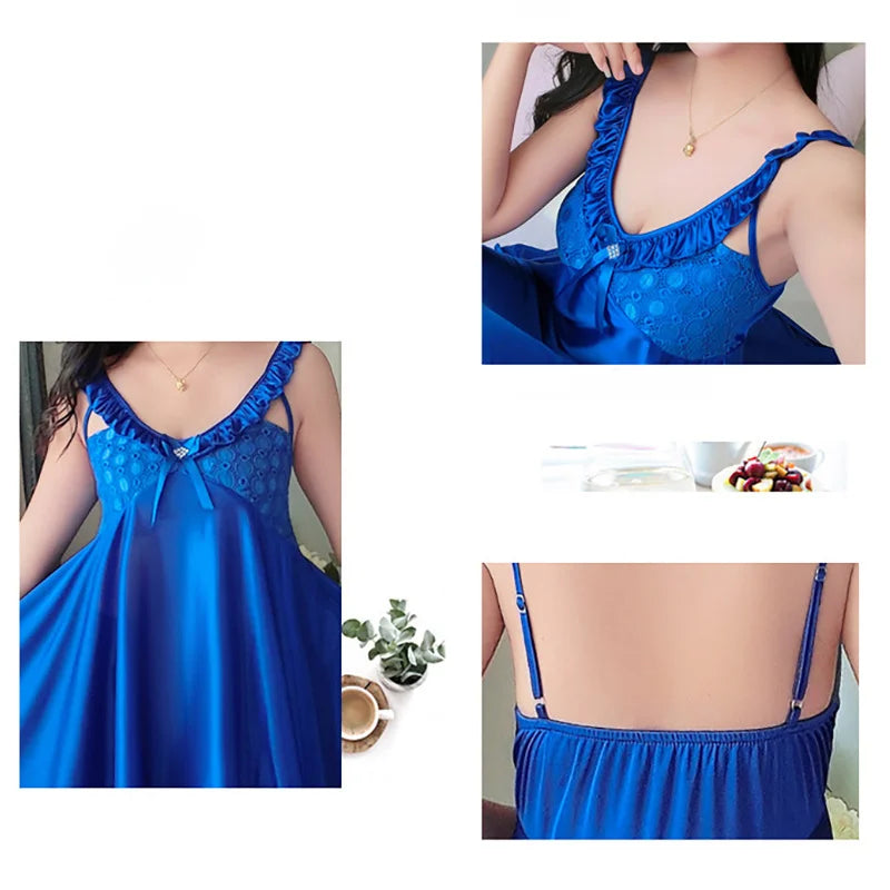 Thin Silk Lady Charming Sleepwear Night Dress Women Sexy Soft Lingerie Spaghetti Strap Home Wear Honeymoon Bride Wedding Nighty - Seprincess