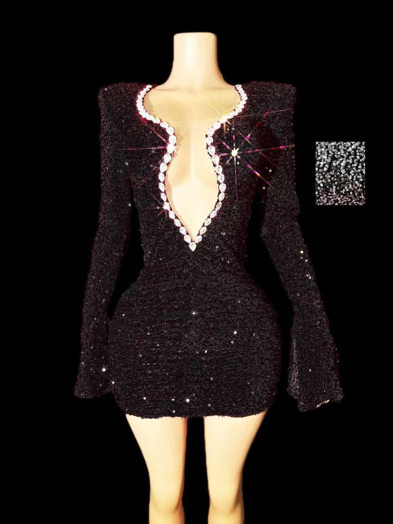 Customized Women Sexy Flare Sleeve Shinning Sequins Bodycon Mini Dress Fashion Nightclub Party Cocktail Celebrate Dress - Seprincess