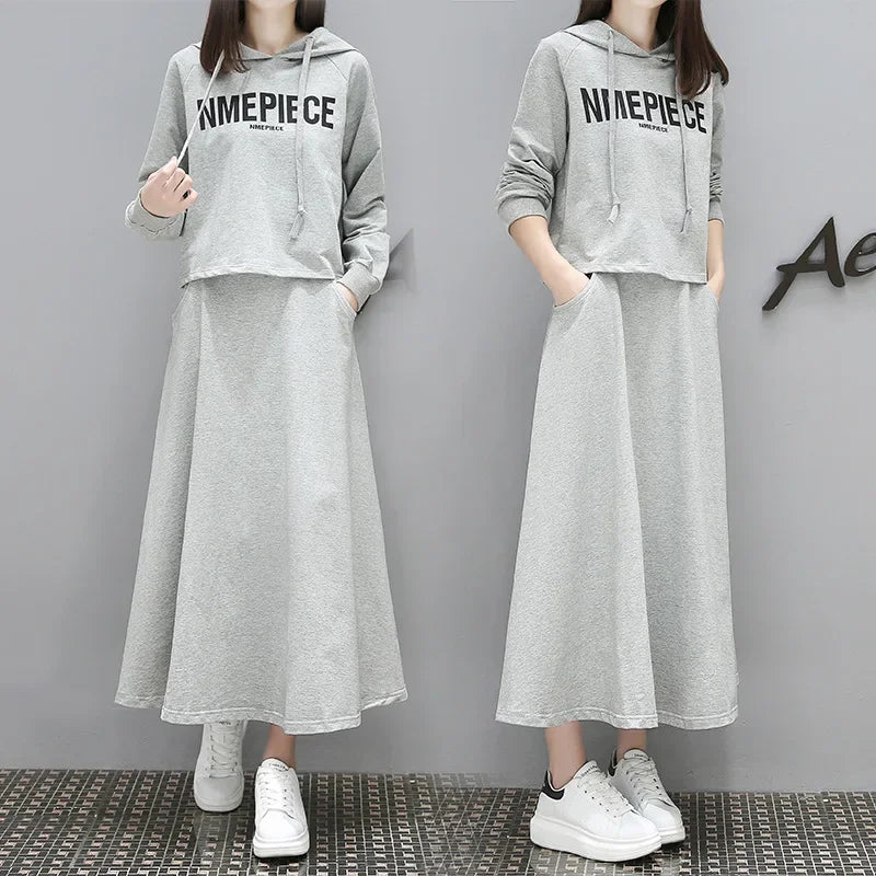 Women's Spring Autumn 2023 New Style Slimming Sweatshirt Dress Two-piece Suit Age-reducing Belly-covering Clothing - Seprincess