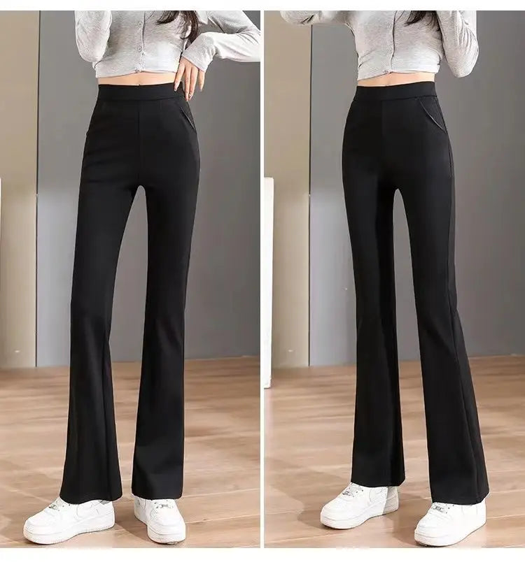 Fashion Black Thin Flare Pants Summer New High Waist Solid All-match Slim Plus Size Wide Leg Pants Casual Vintage Women Clothing