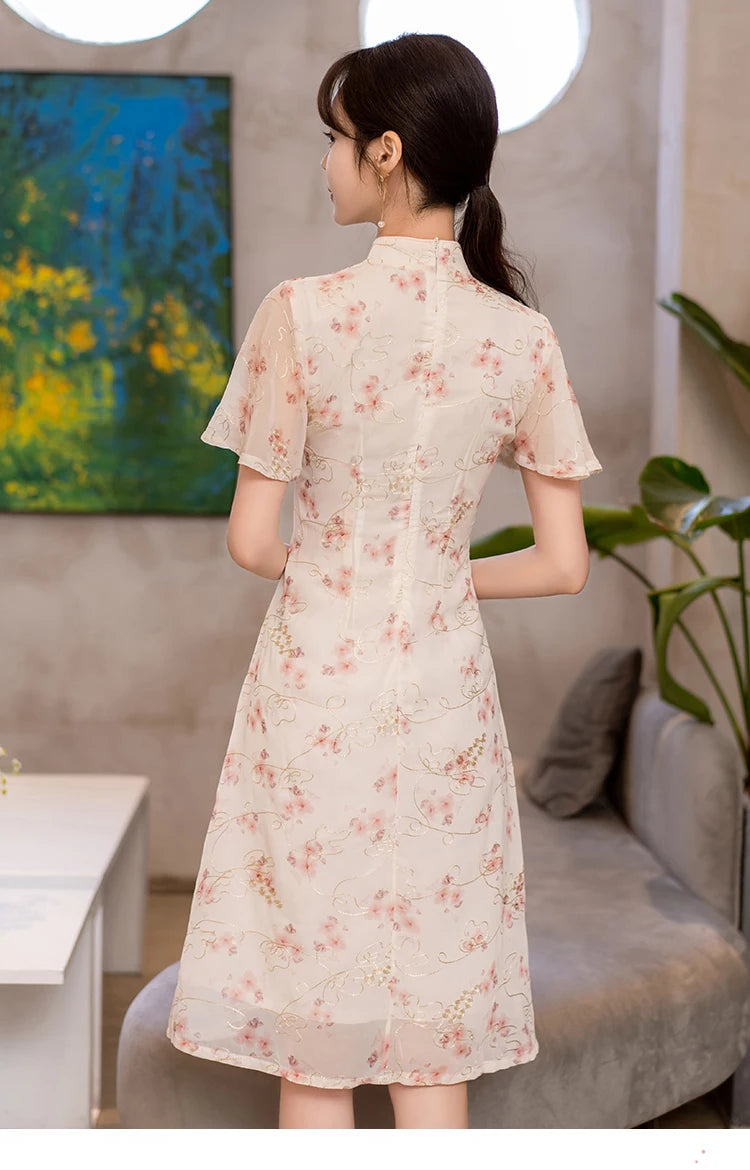 Summer Short Sleeve Qipao Fashion Modern Trend Ethnic Traditional Chinese Clothing Embroidery Cheongsam Dress for Women - Seprincess