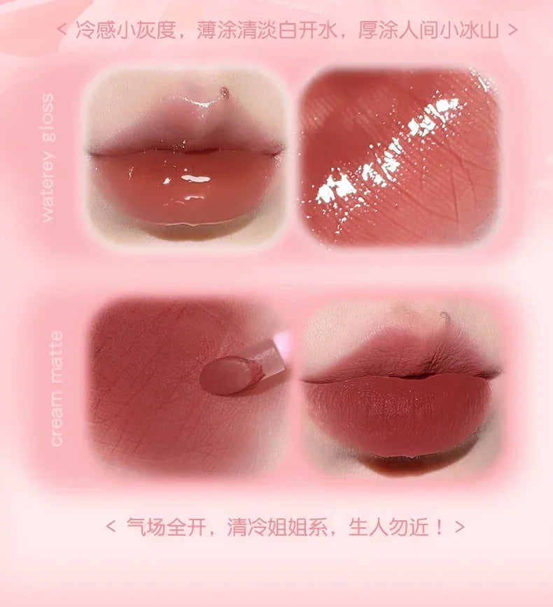 GOGO TALES Double Lip Gloss Mirror Finish Nude Color Korean Lipstick Matte Non-Sticky Lip Mud Long-Lasting Vegan Makeup - Seprincess