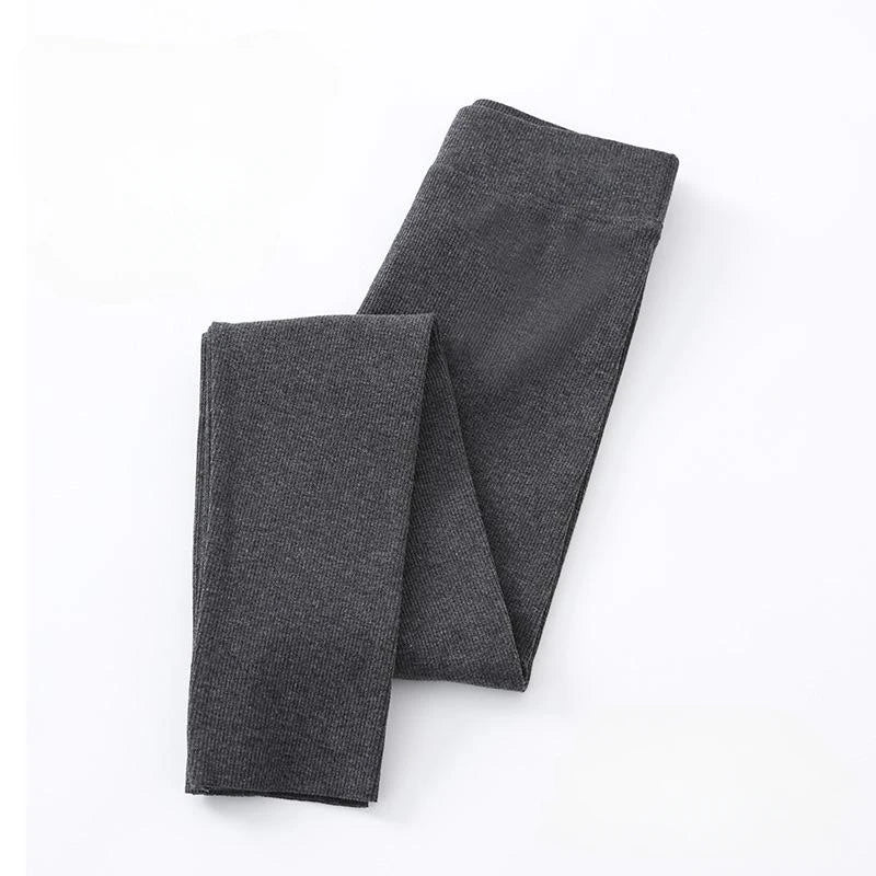 Ribbed Autumn Winter Girls Leggings Cotton Trousers Kids Pants Warm Fleece Pant Elastic Black Gray Solid Children Leggings