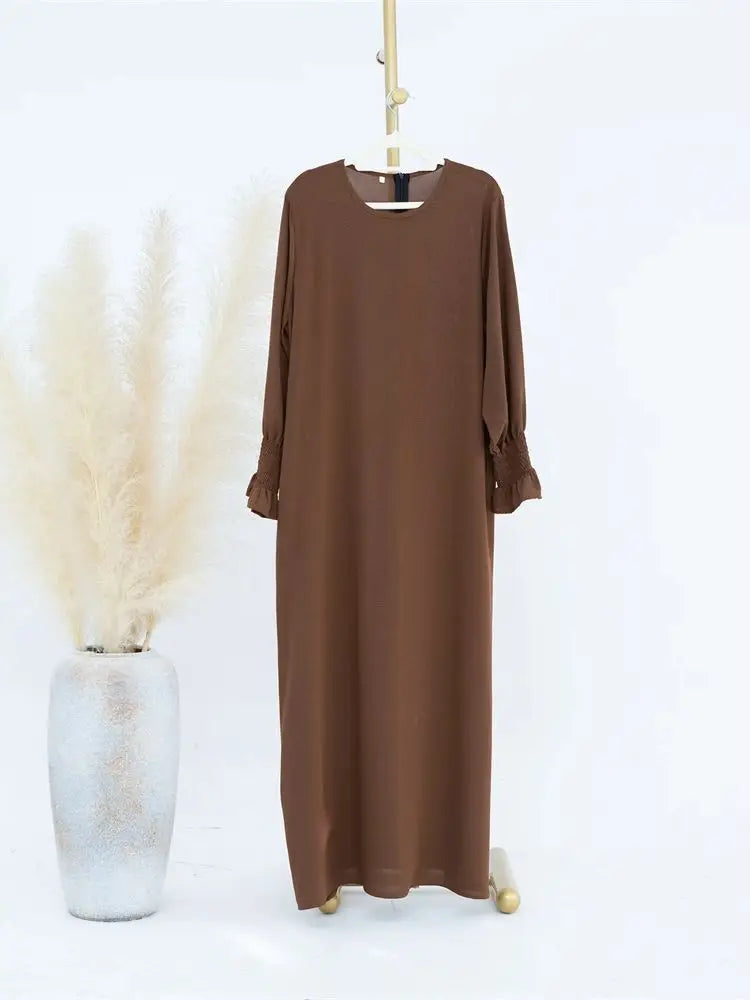 Eid Jersey Solid Modest Under Abaya Dubai 2024 Palestine Women Islamic Clothing Muslim Kaftan Inner Dresses Robe Femme Musulmane - Seprincess