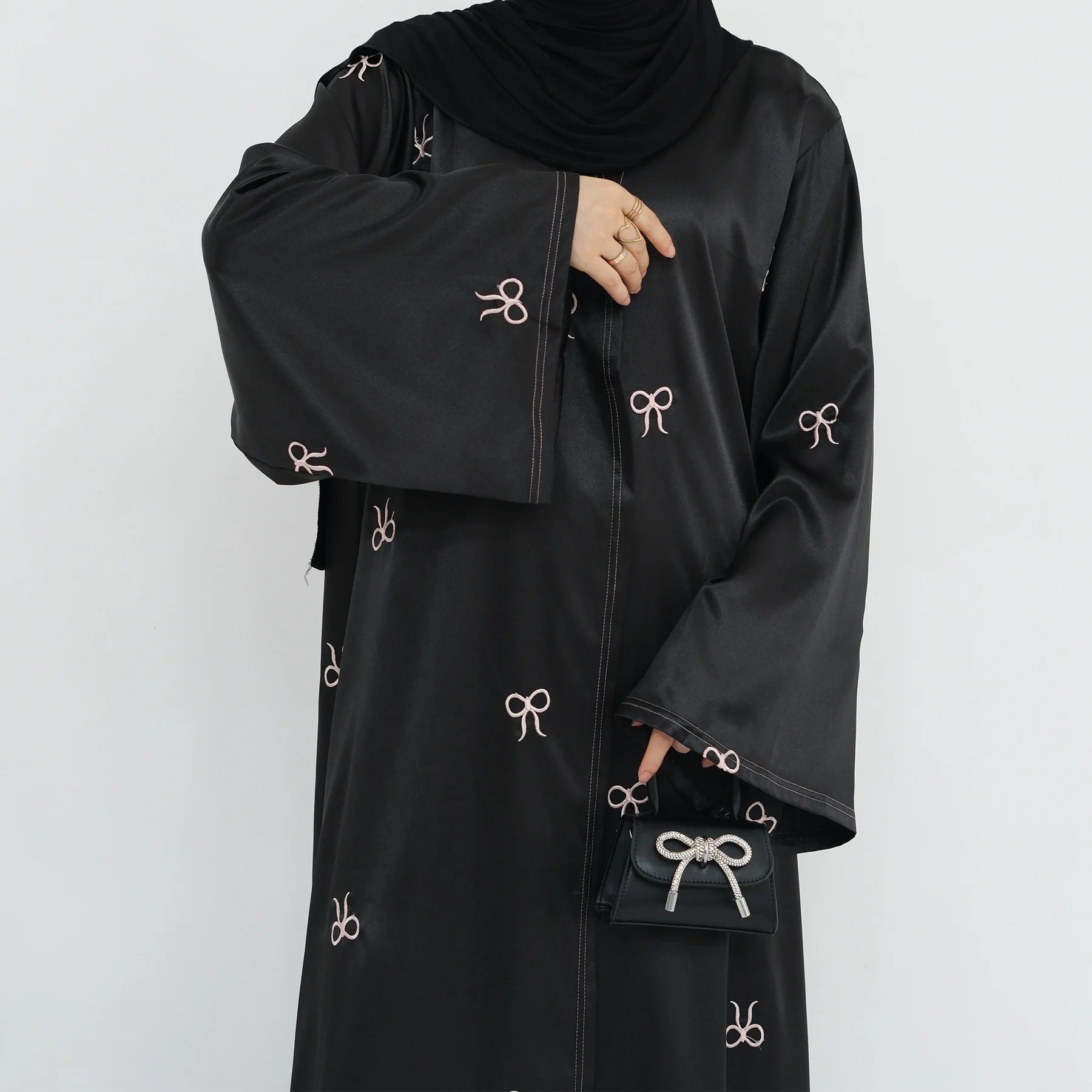 Ramadan Dubai Black Muslim Cardigan for Women Butterfly Embroidery Open Abaya Dress Luxury Islam Party Turkey Modest Kaftan Robe - Seprincess