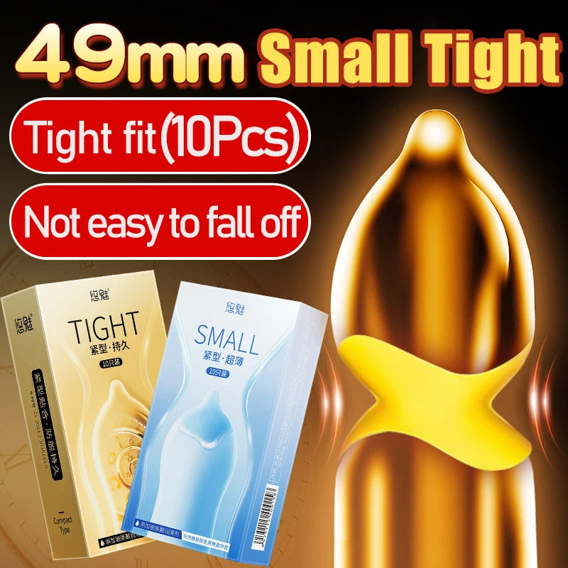 10pcs Ultra Thin Latex Smooth Condom 49mm Small Size For Men Sex Products Tight Durable Condoms Sex Toys For Couples Men Women - Seprincess