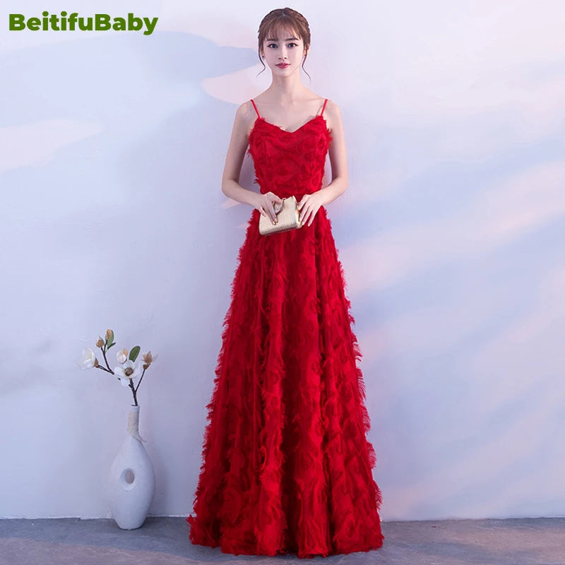 2024 Women's Wedding Party Dress Elegant Sling V-neck Sling Zipper Feather Bridesmaid Skirts Evening Dresses for Women Vestidos - Seprincess