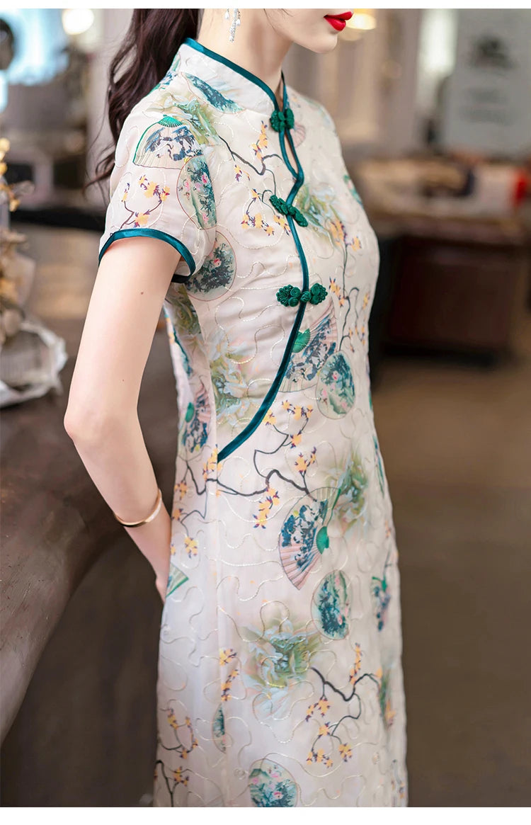 Fashion Modern Chinese Cheongsam A-line Dress Women Short Sleeve Qipao Traditional Chinese Clothes - Seprincess