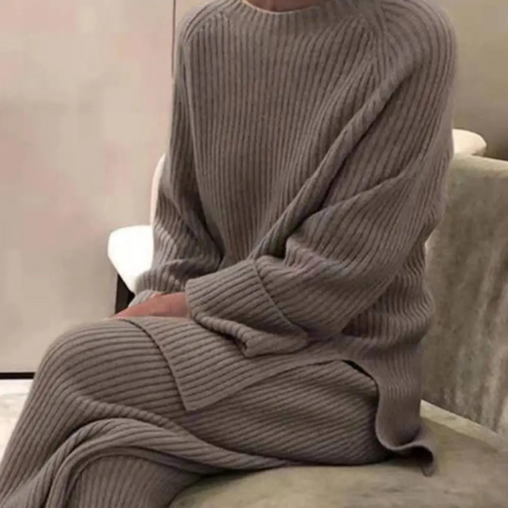 Women Elegant Sweater Suit Elegant Knitted Two Pieces Set Autumn Winter Oversized Pullover and Trousers Suit Female Outfits 2022 - Seprincess