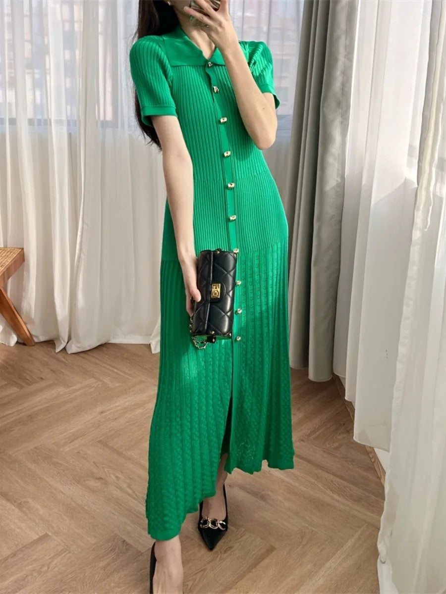 YuooMuoo Summer Maxi Dress Women Knit Black Green Long Bodycon Korean Fashion Ruffle Ladies Dresses Elegant Office Women Dress - Seprincess