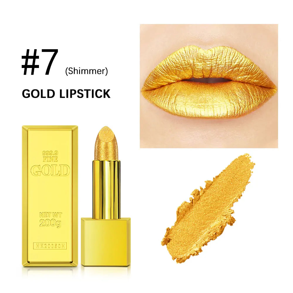 New Glitter Lipstick Moisturizing Gold Lipstick Long Lasting Lipstick Shiny Lip Gloss Velvet Matte Lipstick Glitter Lip Kit - Seprincess