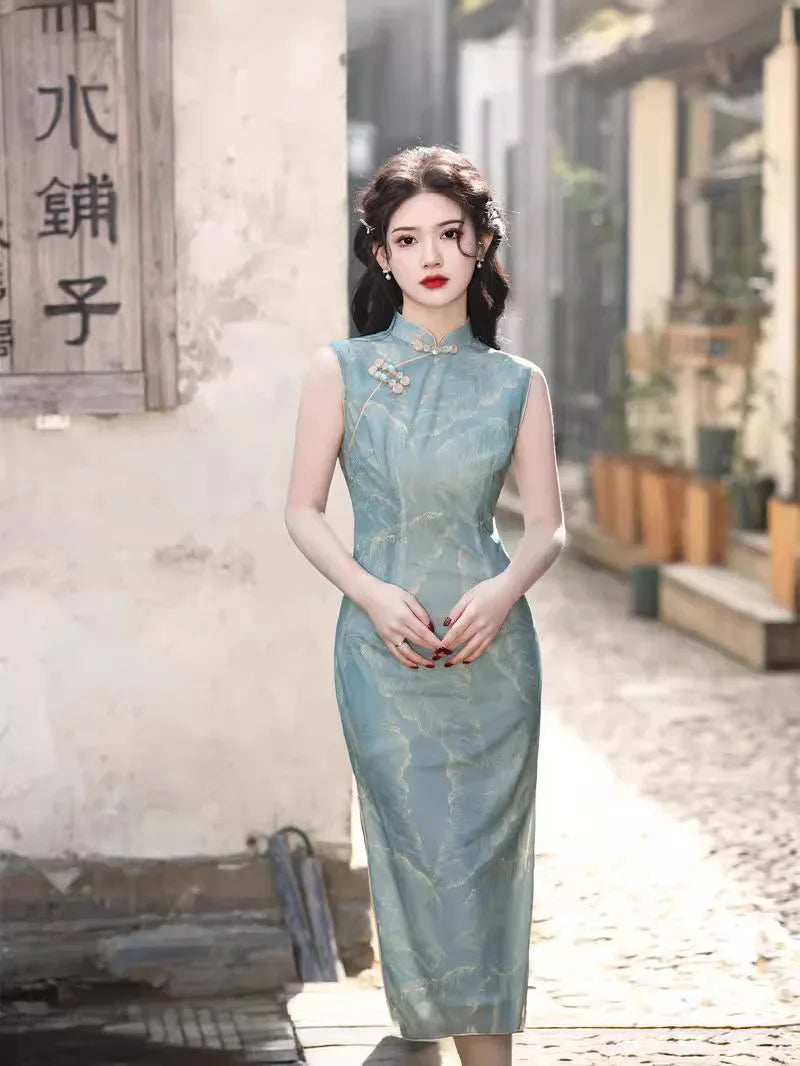 Lady Chinese Style Flower Print Qipao Women Traditional Retro Vintage Cheongsam Elegant Wedding Evening Dress Bodycon Vestidos - Seprincess