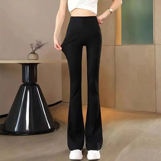 Women's Spring Fashion Simplicity Black High Waist Flare Pants Women Clothes All-match Elegant Temperament Casual Trousers