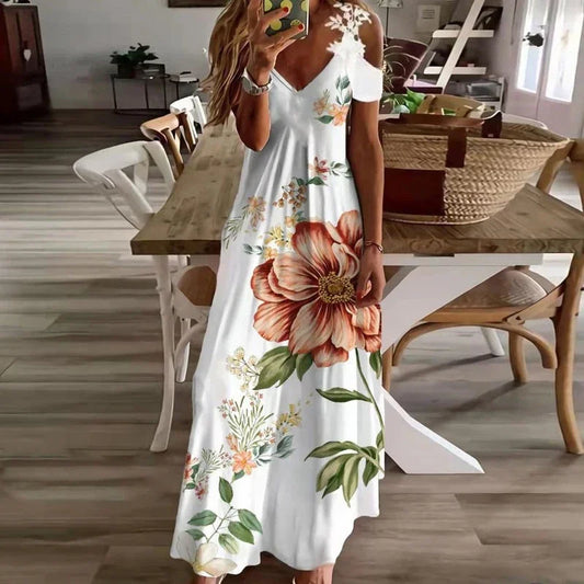 Women's Printed White Lace Sleeveless Suspender Dress Summer Fashion Casual Long Dress - Seprincess