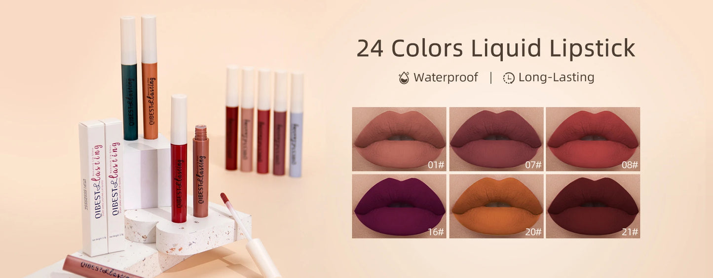 QIBEST Matte Lipstick Waterproof Long Lasting Non-stick Cup Lip Stick Not Fading Sexy Red Orange Velvet Lipstick Makeup Cosmetic - Seprincess