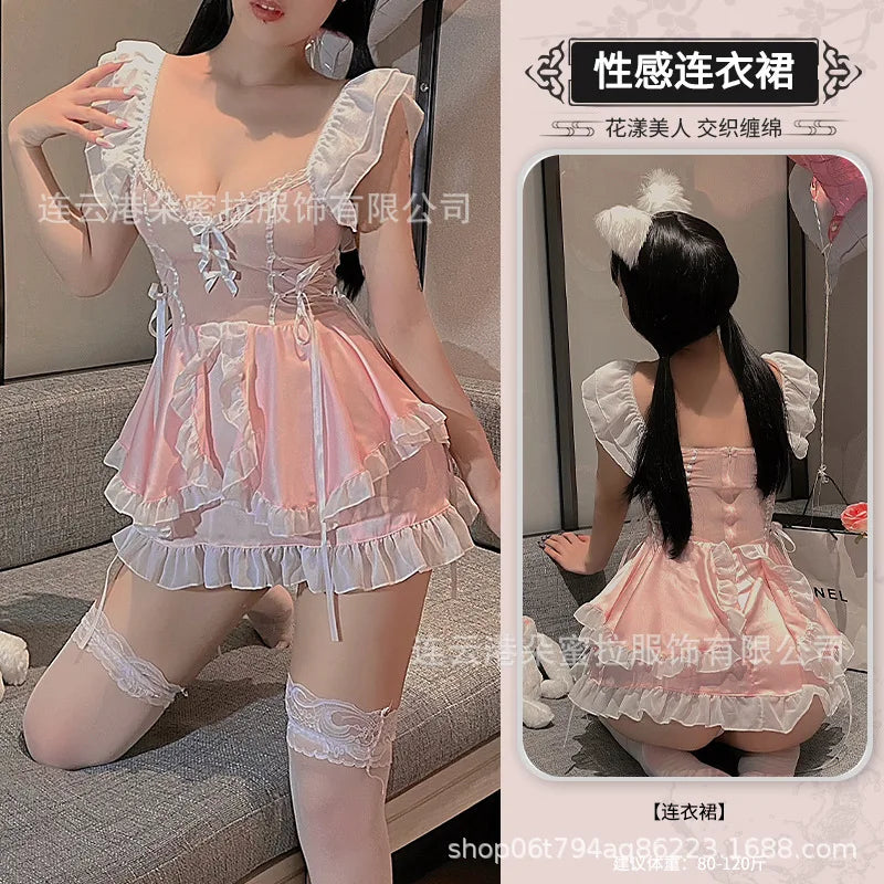 Sexy Pink And Cute Lingerie Mature Charm Elegant Gentle Female Dress Maid With Small Breasts Hot Seductive Uniform Dress 9YOD - Seprincess