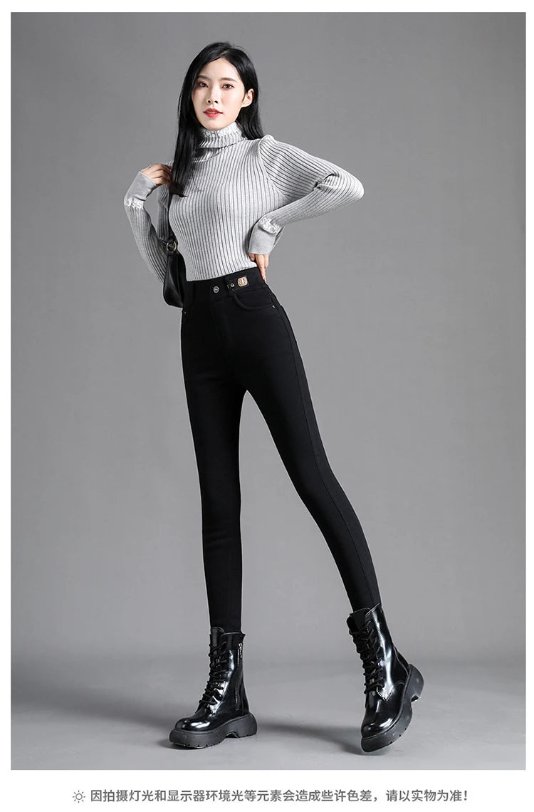 High Waisted Slim Small Leg Denim Jeans For Women New Black Gray High Stretch Pencil Pants Classic High Quality Brand