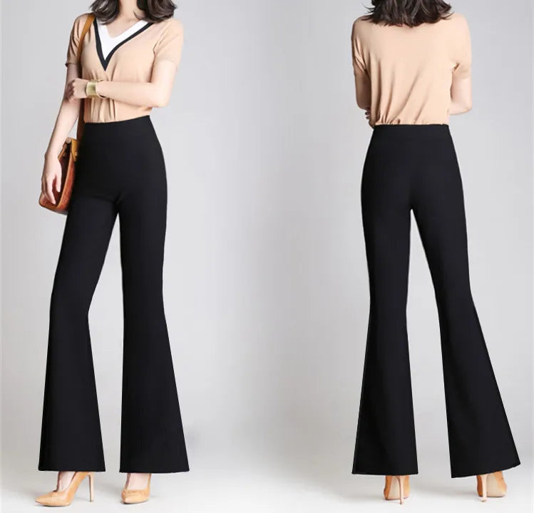 Women's Autumn Fashion Simplicity Solid Color Elastic Waist Flared Trousers Women Clothes Office Lady All-match Casual Pants