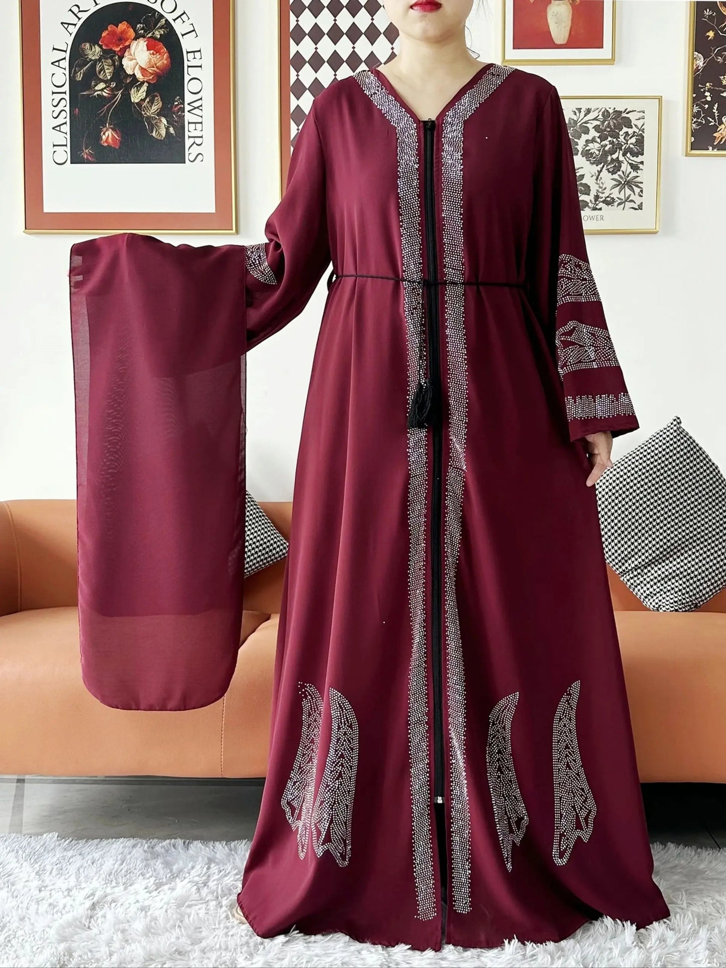 New Women Elegant Dress Chiffon Open Abaya with Zipper Muslim Women Dress Islamic Clothing Cardigan Abaya Women Muslim Dress