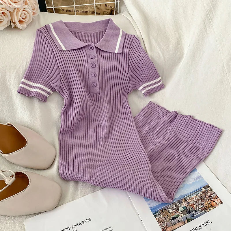 Lapel Knitted Dress Elastic Slim Soft Mini Dresses 2021 Solid Color Casual Simple Girl College Style Sweet  Bottoming Base Dress - Seprincess