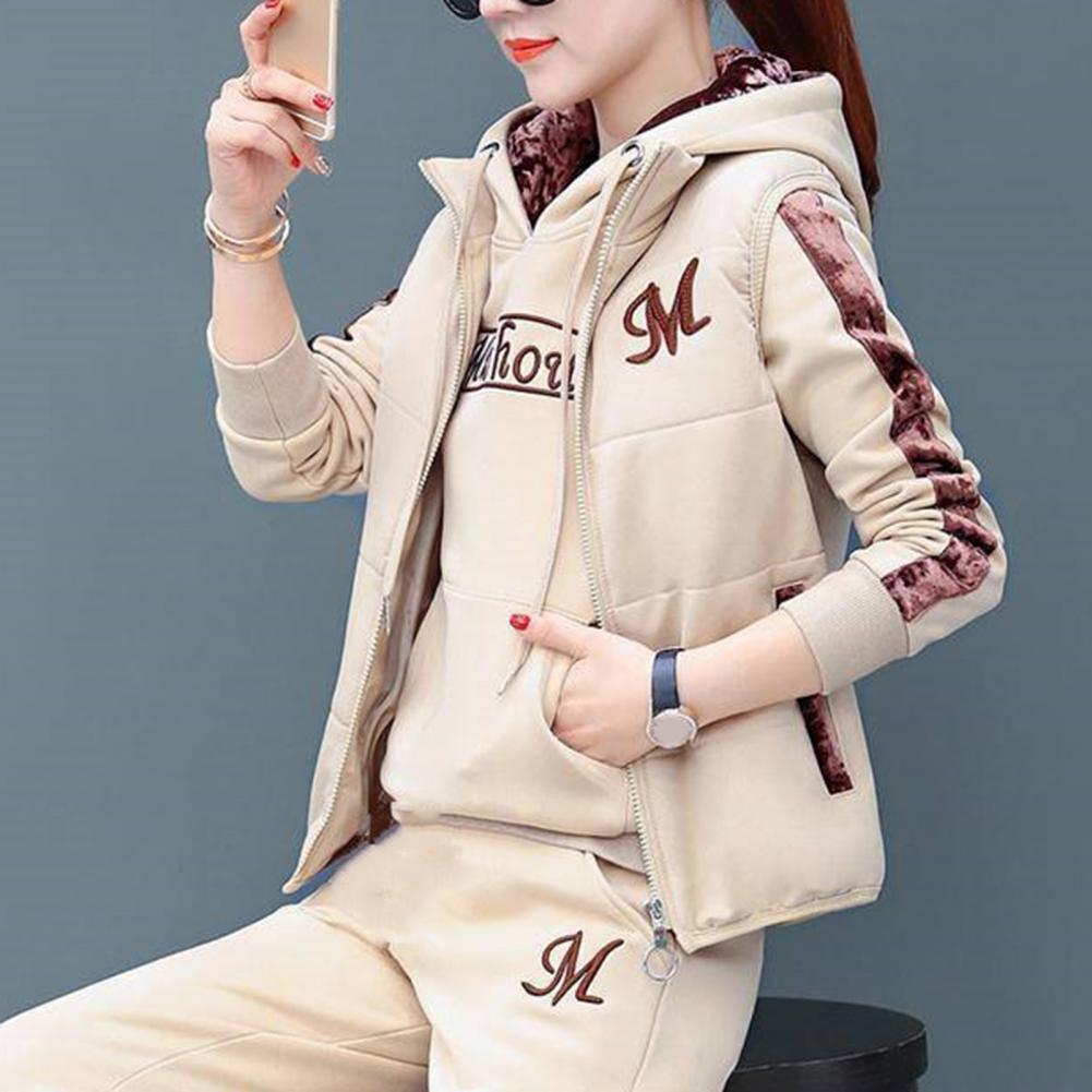 Fashion Warm Three Piece Set Women Outfit 2022 Fall Winter Thicken Tracksuit Casual Waistcoat + Hoodies + Pant Female Sweat Suit - Seprincess