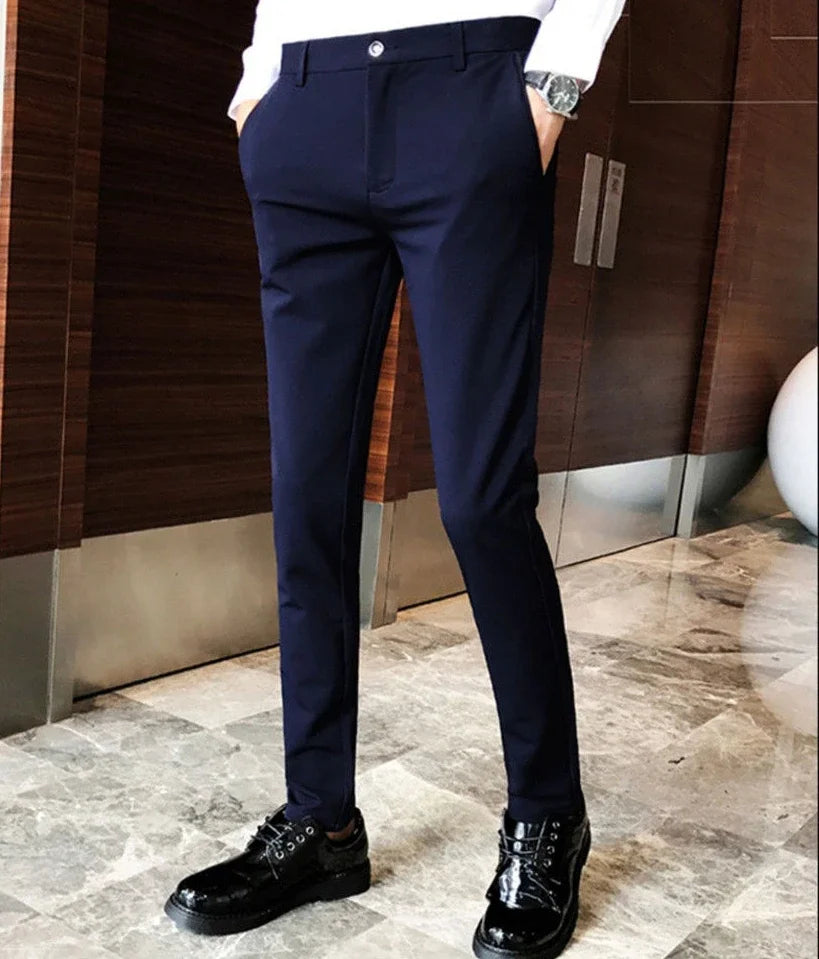 Elastic Business Tressed Male Suit Trousers 9 Cropped Fluid Stretch Social Tailoring Men's Summer Pants Draped Slim Fit Fabric