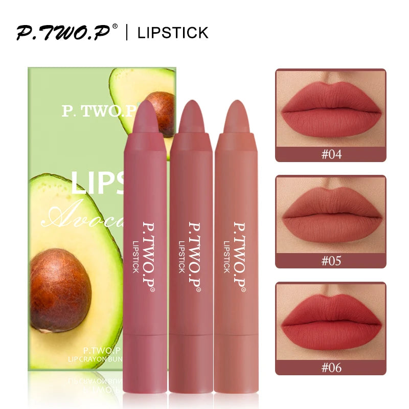 P.TWO.P 3 Pcs Lipstick Set with Sexy  Long Lasting Waterproof Matte Lipstick Pencils Moisturizer Lips Makeup Kit Lip - Seprincess