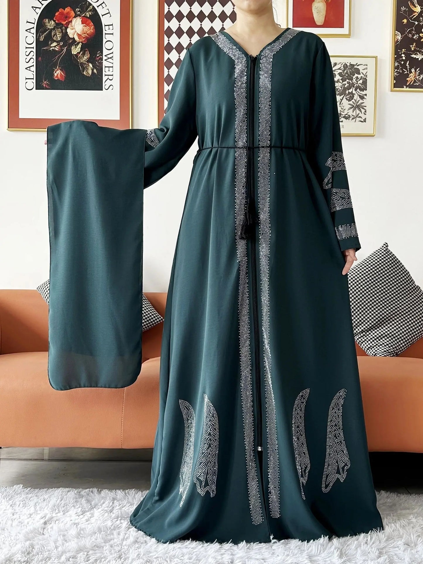 New Women Elegant Dress Chiffon Open Abaya with Zipper Muslim Women Dress Islamic Clothing Cardigan Abaya Women Muslim Dress - Seprincess