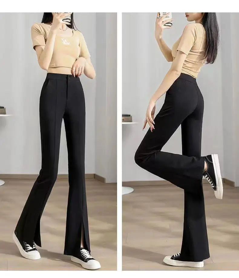 New Women Clothing Korean Fashion Split High Waist Elegant Flare Pants Female Harajuku Black Slim Trousers Y2K Casual Pantalones