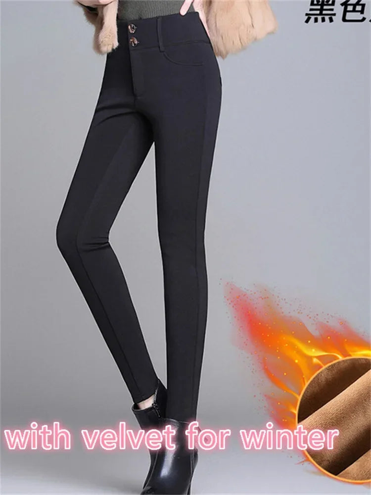 2022 New Fashion High Waist Autumn Winter Women Thick Warm Elastic Pants Quality S-5XL Trousers Tight Type Pencil Pants