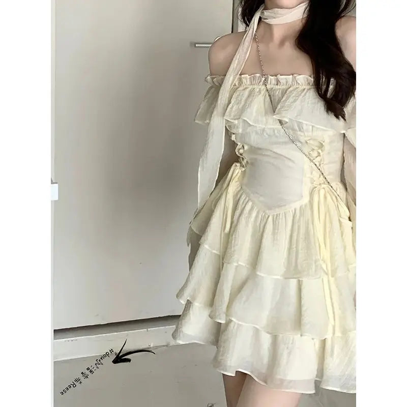 Long Sleeve Elegant Mini Dress Lolita Pure Color Short Party Dress Woman Casual 2023 Spring Sweet One Piece Dress Korean Fashion - Seprincess