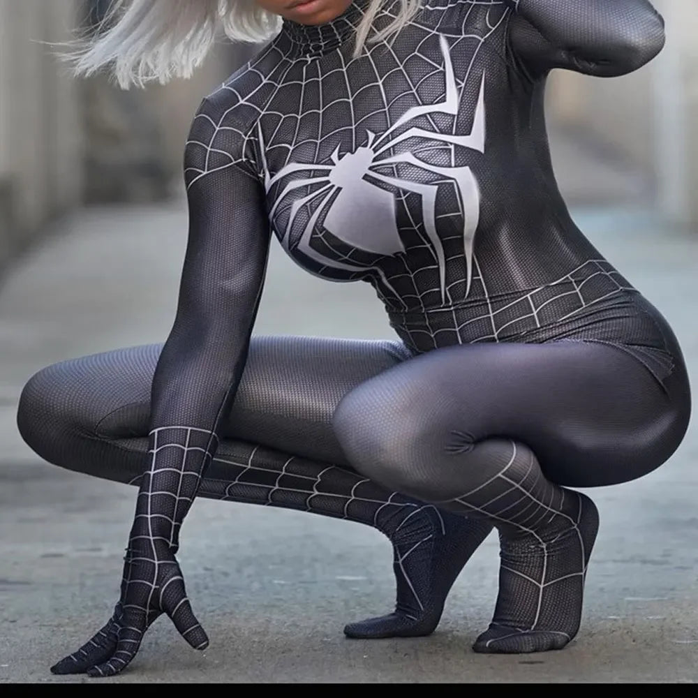 Woman Girls Black Raimi Spiderman Cosplay Costume Venom Symbiote Suit Zentai Bodysuit Adults Kids Halloween Party Jumpsuits - Seprincess