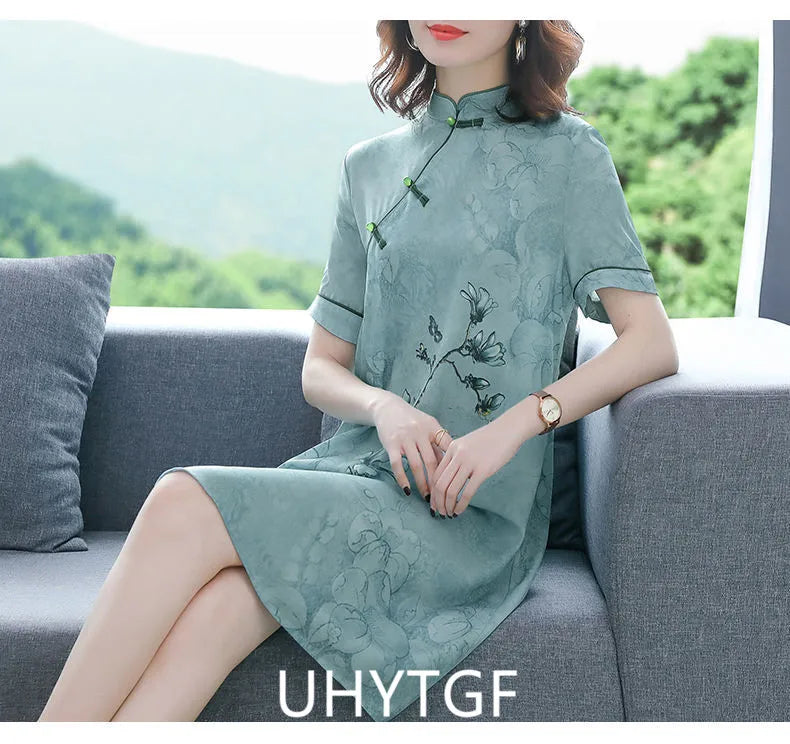 Large Size XL-5XL 2024 New Loose Fashion Modern Cheongsam Dress Women Short Sleeve Qipao Traditional Chinese Style Clothes 2492 - Seprincess