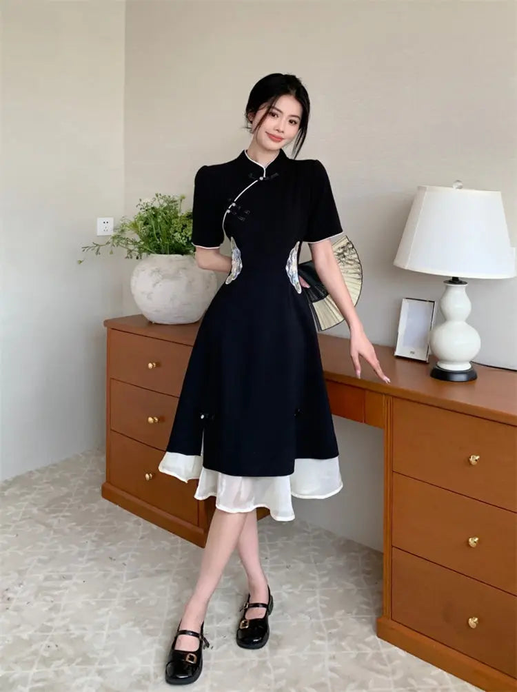 2023 Chinese Improved Hanfu Cheongsam Dress Women A Line Qipao New Fashion Style Short Sleeve Casual Daily Lady Cheongsam Dress - Seprincess