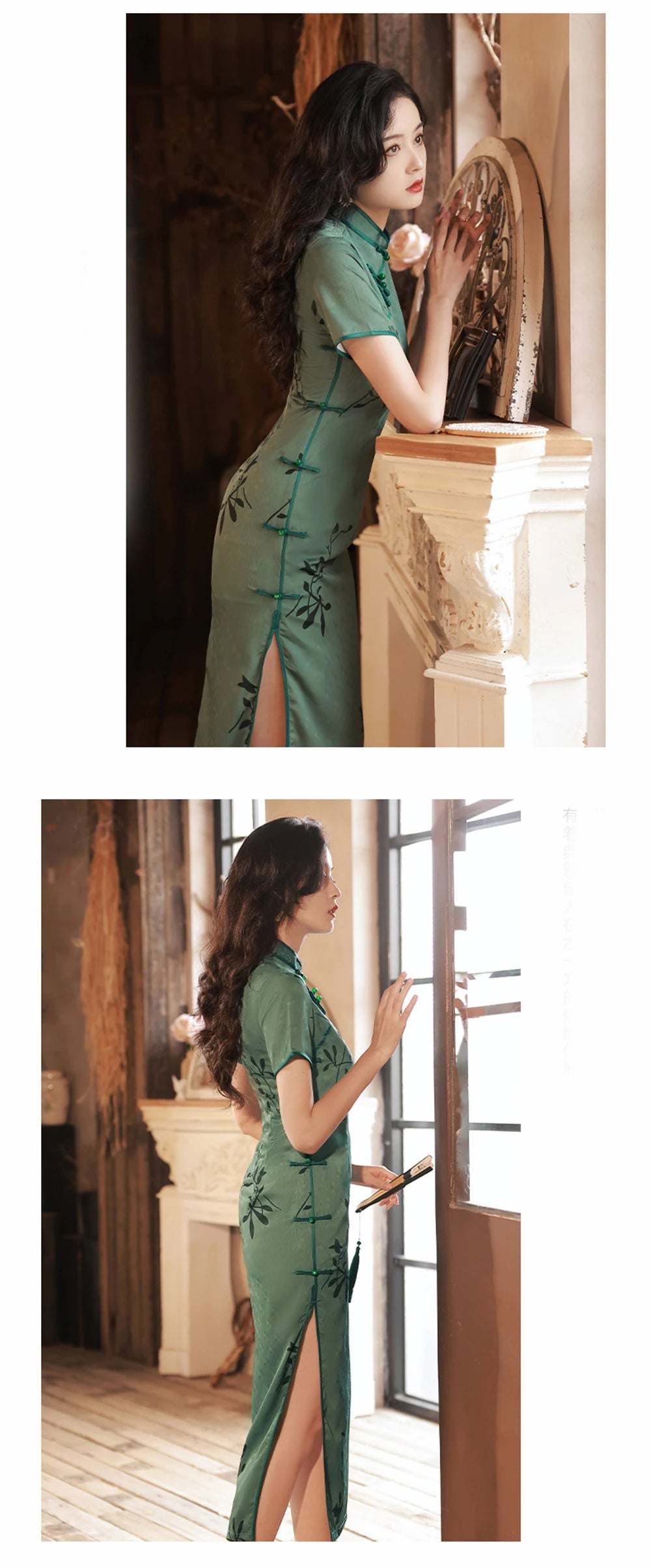 Long Chiffon Cheongsam Vintage Old Shanghai Green Printed Dress Summer Daily Elegant Chinese Traditional Banquet Qipao Chinoise - Seprincess