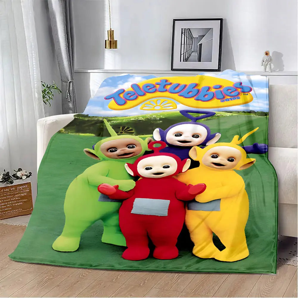 M-Meet The-Teletubbies Cartoon Logo Children Printed Blanket Picnic Blankets Warm Blanket Soft and Comfortable Blanket Home - Seprincess