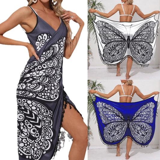 Women Bikini Sexy Butterfly Print Cover Up Swimwear Women Dress Summer Tunic Bath Sarong Wrap Skirt Swimsuit Elegant Beachwear - Seprincess